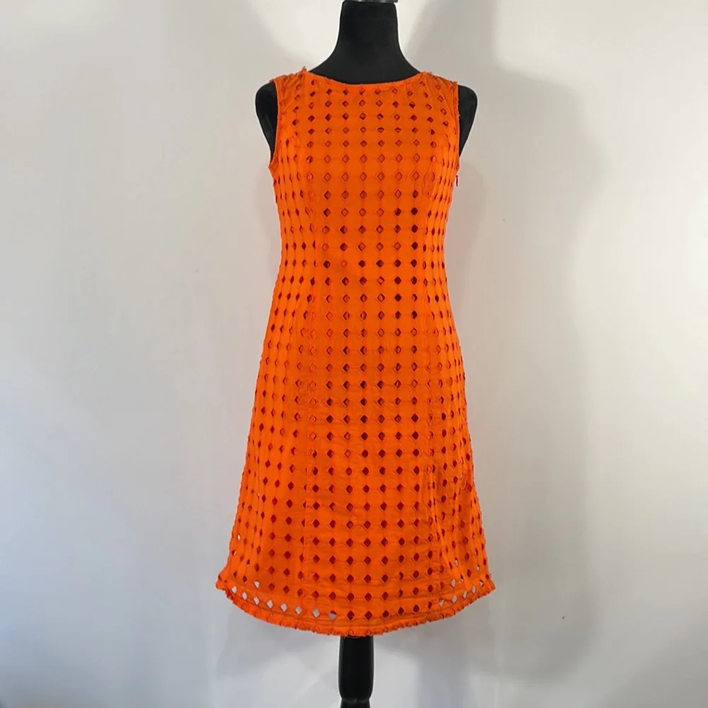 Nine West Orange Eyelet Dress, Sleeveless, Size 4 - Picture 14 of 14